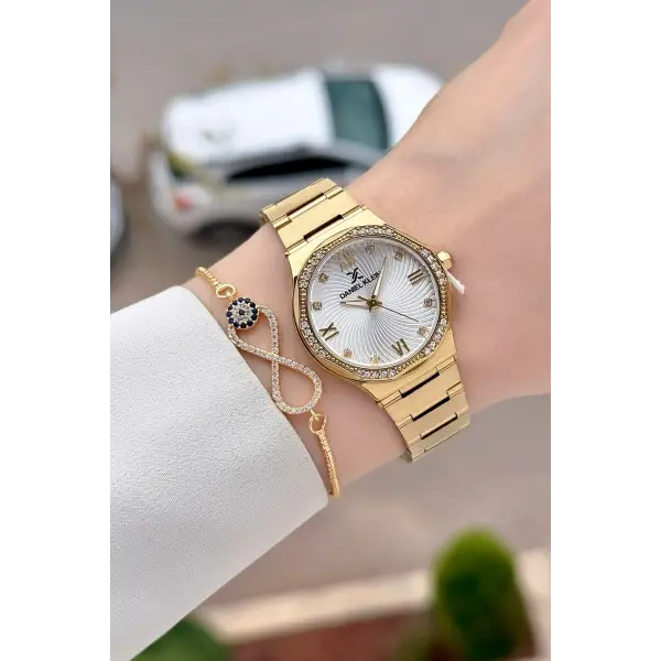 Gold Renk 30 Mm Kadın Kol Saati ve Hediye Bileklik