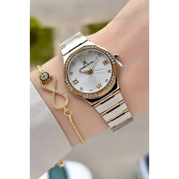 Gold Gümüş Renk 30 Mm Kadın Kol Saati ve Hediye Bileklik