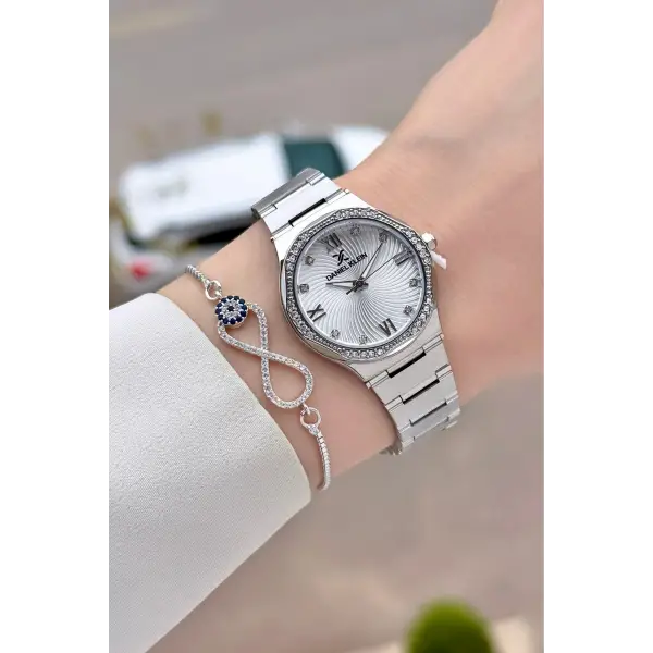 Gümüş Renk 30 Mm Kadın Kol Saati ve Hediye Bileklik