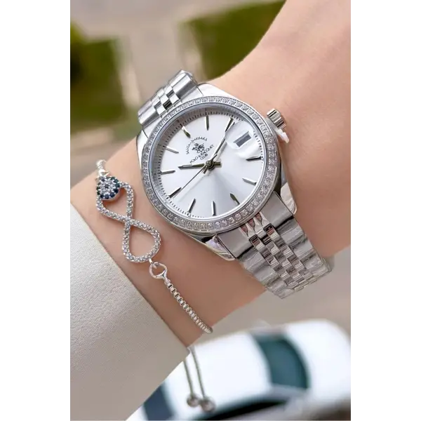 Gümüş Renk 32,5 Mm Tam Çelik 5 ATM Su Geçirmez Kadın Kol Saati ve Bileklik