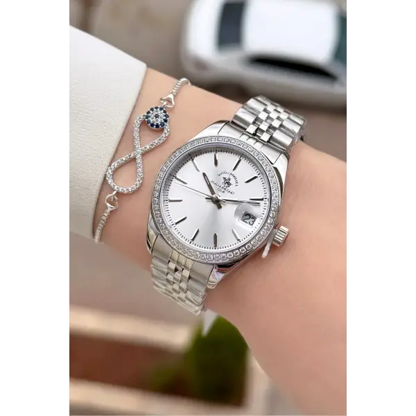 Gümüş Renk 32,5 Mm Tam Çelik 5 ATM Su Geçirmez Kadın Kol Saati ve Bileklik