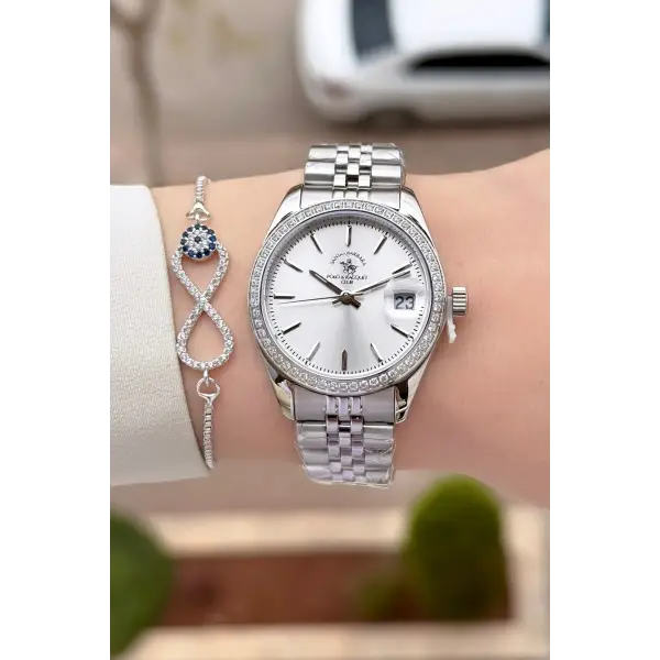 Gümüş Renk 32,5 Mm Tam Çelik 5 ATM Su Geçirmez Kadın Kol Saati ve Bileklik