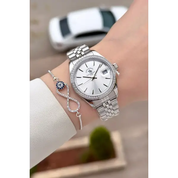 Gümüş Renk 32,5 Mm Tam Çelik 5 ATM Su Geçirmez Kadın Kol Saati ve Bileklik