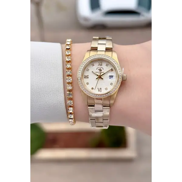 Gold Renk 26 Mm Tam Çelik 5 ATM Su Geçirmez Kadın Kol Saati ve Bileklik