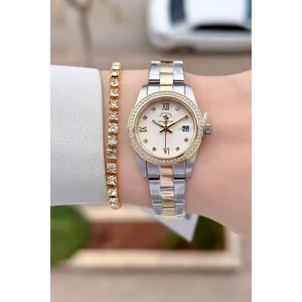 Gold Gümüş Renk 26 Mm Tam Çelik 5 ATM Su Geçirmez Kadın Kol Saati ve Bileklik