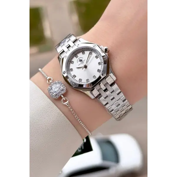 Gümüş Renk 27,5 Mm Tam Çelik 5 ATM Su Geçirmez Kadın Kol Saati ve Bileklik