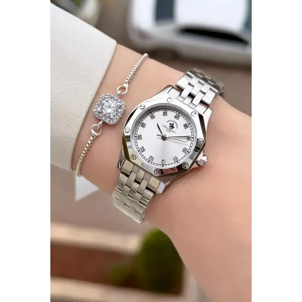 Gümüş Renk 27,5 Mm Tam Çelik 5 ATM Su Geçirmez Kadın Kol Saati ve Bileklik