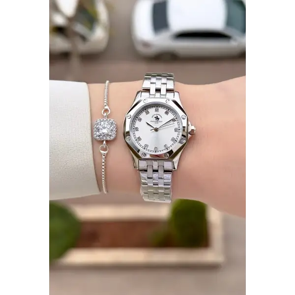 Gümüş Renk 27,5 Mm Tam Çelik 5 ATM Su Geçirmez Kadın Kol Saati ve Bileklik