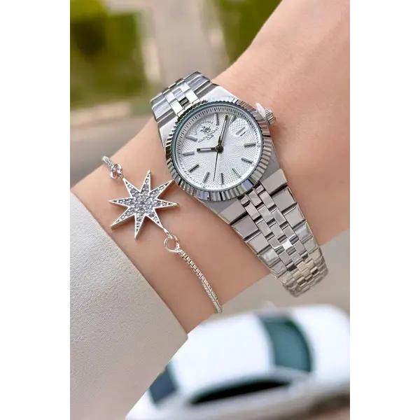 Gümüş Renk 26 Mm Tam Çelik 5 ATM Su Geçirmez Kadın Kol Saati ve Bileklik