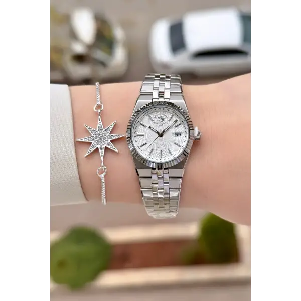 Gümüş Renk 26 Mm Tam Çelik 5 ATM Su Geçirmez Kadın Kol Saati ve Bileklik