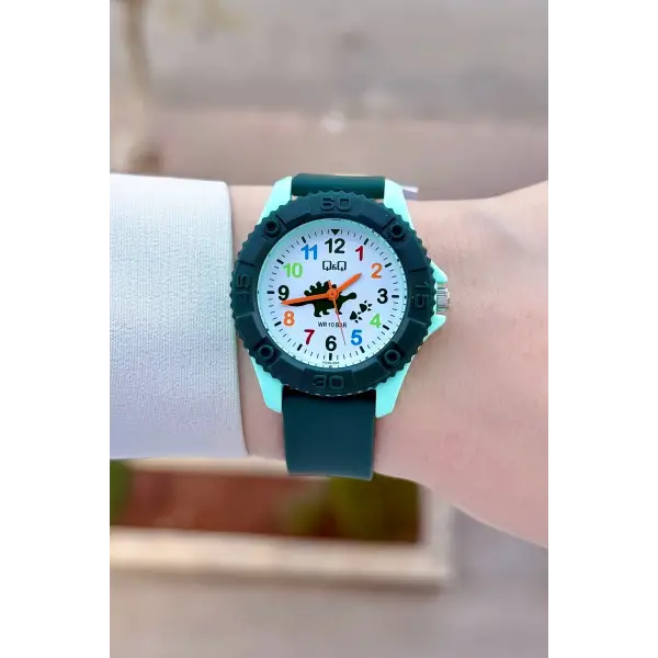Yeşil Renk 35 Mm Dinazor Figürlü Su Geçirmez Rakamlı Çoçuk Kol Saati