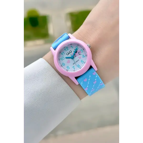 Pembe Açık Mavi Renk 30 Mm Kedi Figürlü Su Geçirmez Rakamlı Çoçuk Kol Saati