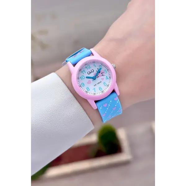 Pembe Açık Mavi Renk 30 Mm Kedi Figürlü Su Geçirmez Rakamlı Çoçuk Kol Saati