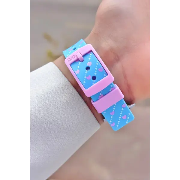 Pembe Açık Mavi Renk 30 Mm Kedi Figürlü Su Geçirmez Rakamlı Çoçuk Kol Saati