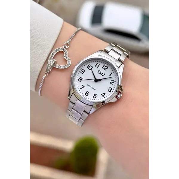 Gümüş Renk 30 Mm Rakamlı Kadın Kol Saati ve Hediye Bileklik