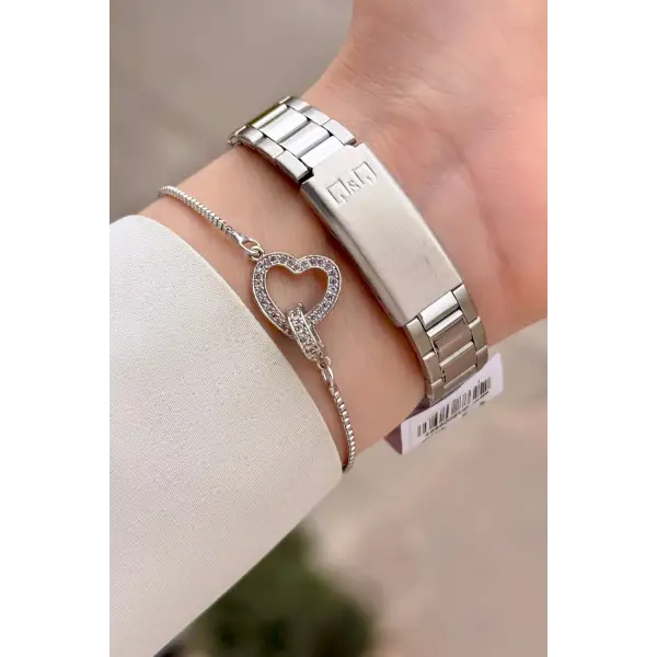 Gümüş Renk 30 Mm Rakamlı Kadın Kol Saati ve Hediye Bileklik