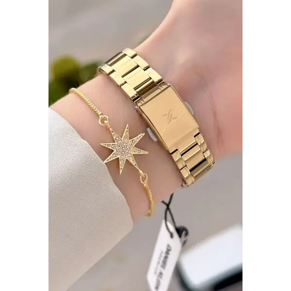 Gold Renk Kadın Kol Saati Bileklik