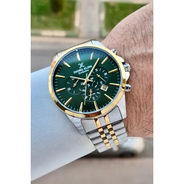 Kadranı Yeşil Kordonu Gold Gümüş Renk Göstergeleri Aktif Fonksiyonlu Hediye Paketli Erkek Kol Saati