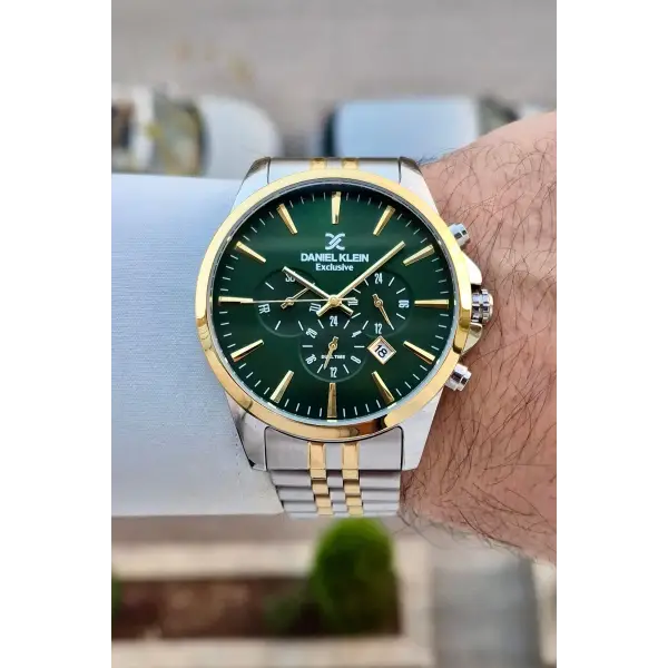 Kadranı Yeşil Kordonu Gold Gümüş Renk Göstergeleri Aktif Fonksiyonlu Hediye Paketli Erkek Kol Saati