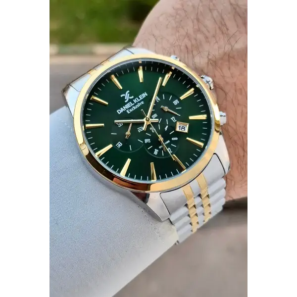 Kadranı Yeşil Kordonu Gold Gümüş Renk Göstergeleri Aktif Fonksiyonlu Hediye Paketli Erkek Kol Saati