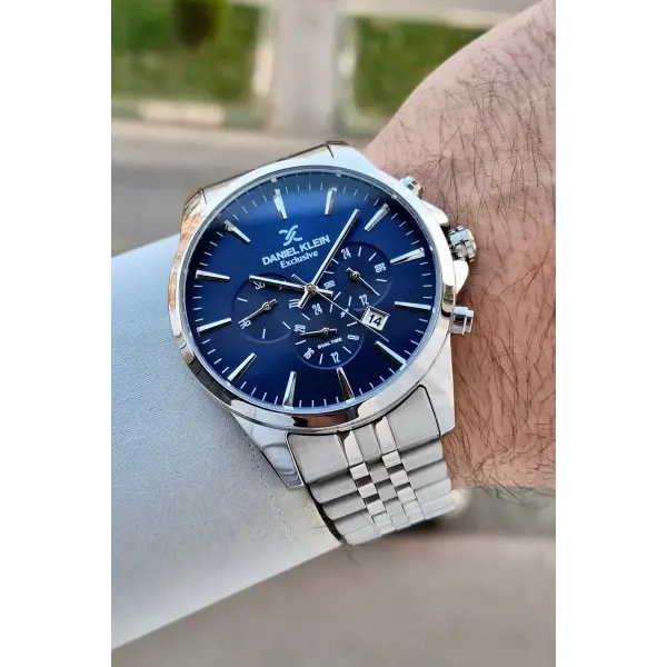 Kadranı Lacivert Kordonu Gümüş Renk Göstergeleri Aktif Fonksiyonlu Hediye Paketli Erkek Kol Saati