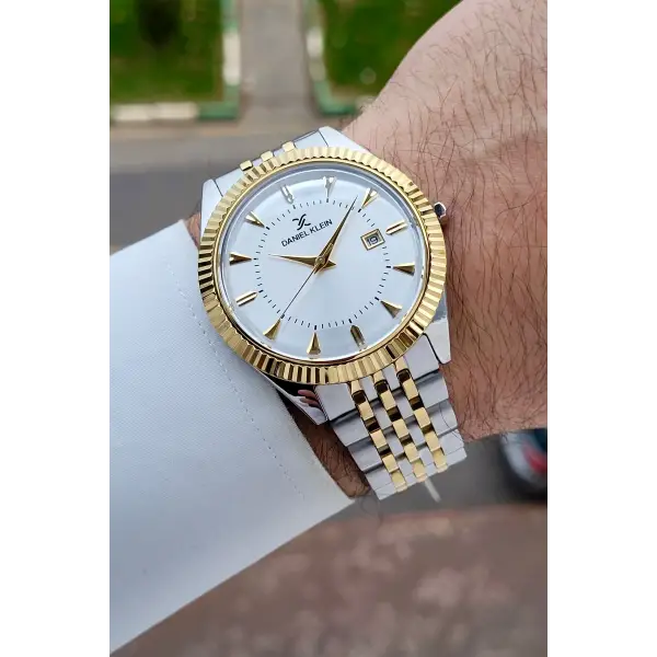 Gold Gümüş Renk Hediye Paketli 41 mm Erkek Kol Saati