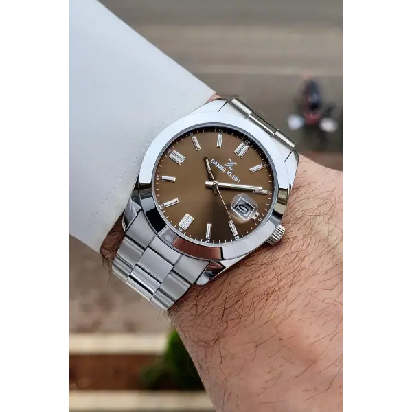 Kadranı Kahverengi Kordonu Gümüş Renk 5 ATM Hediye Paketli 42 mm Erkek Kol Saati
