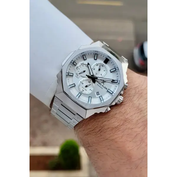 Gümüş Renk Hediye Paketli 45 mm Erkek Kol Saati