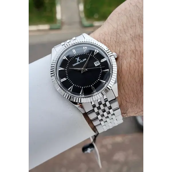 Kadranı Siyah Kordonu Gümüş Renk Hediye Paketli 41 mm Erkek Kol Saati