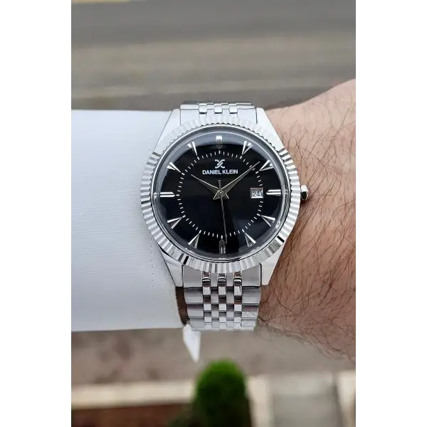 Kadranı Siyah Kordonu Gümüş Renk Hediye Paketli 41 mm Erkek Kol Saati