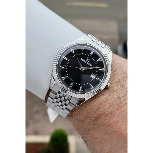 Kadranı Siyah Kordonu Gümüş Renk Hediye Paketli 41 mm Erkek Kol Saati