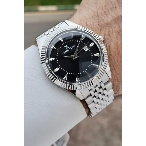 Kadranı Siyah Kordonu Gümüş Renk Hediye Paketli 41 mm Erkek Kol Saati
