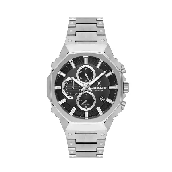 Kadranı Siyah Kordonu Gümüş Renk Hediye Paketli 45 mm Erkek Kol Saati