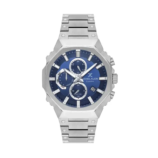 Kadranı Lacivert Kordonu Gümüş Renk Hediye Paketli 45 mm Erkek Kol Saati