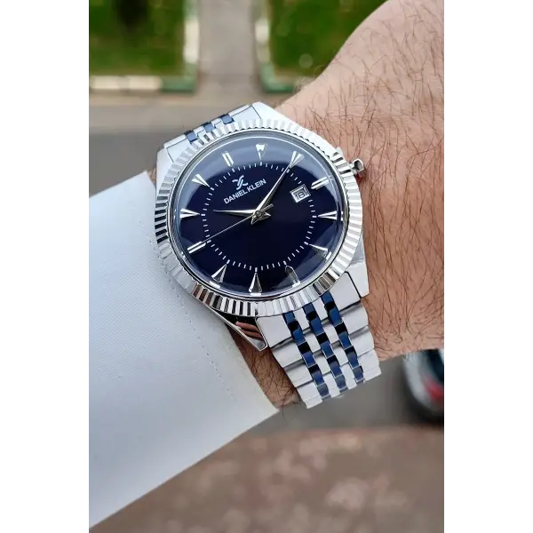 Gümüş Lacivert Renk Hediye Paketli 41 mm Erkek Kol Saati