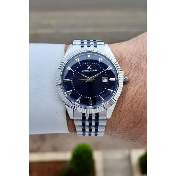Gümüş Lacivert Renk Hediye Paketli 41 mm Erkek Kol Saati