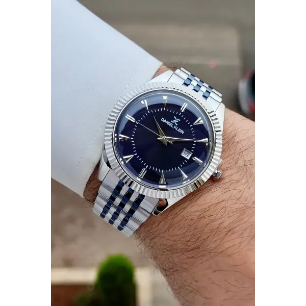 Gümüş Lacivert Renk Hediye Paketli 41 mm Erkek Kol Saati