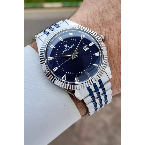 Gümüş Lacivert Renk Hediye Paketli 41 mm Erkek Kol Saati