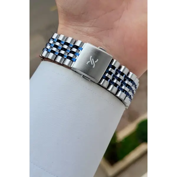 Gümüş Lacivert Renk Hediye Paketli 41 mm Erkek Kol Saati
