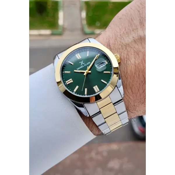 Kadranı Yeşil Kordonu Gold Gümüş Renk 5 ATM Hediye Paketli 42 mm Erkek Kol Saati