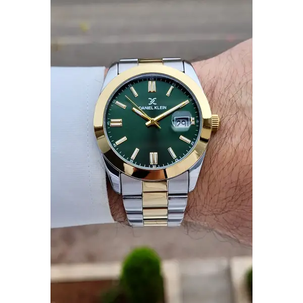 Kadranı Yeşil Kordonu Gold Gümüş Renk 5 ATM Hediye Paketli 42 mm Erkek Kol Saati
