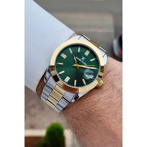 Kadranı Yeşil Kordonu Gold Gümüş Renk 5 ATM Hediye Paketli 42 mm Erkek Kol Saati