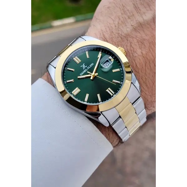 Kadranı Yeşil Kordonu Gold Gümüş Renk 5 ATM Hediye Paketli 42 mm Erkek Kol Saati