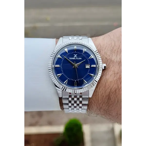 Kadranı Lacivert Kordonu Gümüş Renk Hediye Paketli 41 mm Erkek Kol Saati