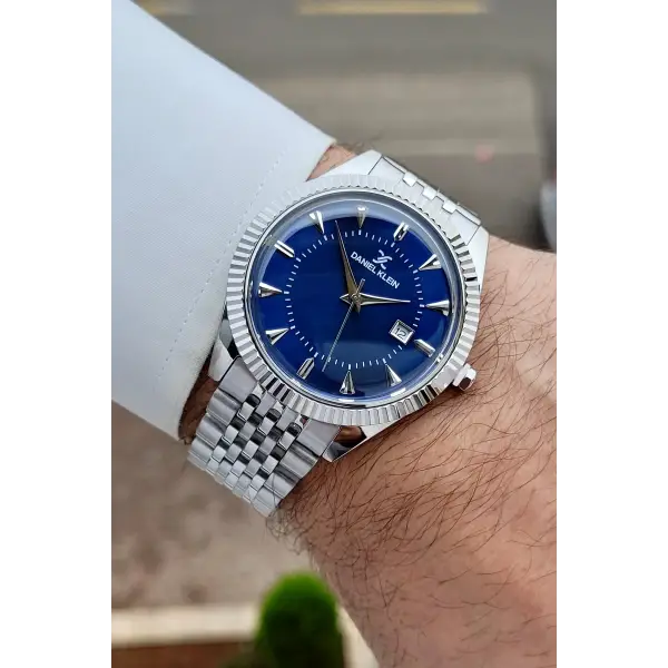 Kadranı Lacivert Kordonu Gümüş Renk Hediye Paketli 41 mm Erkek Kol Saati