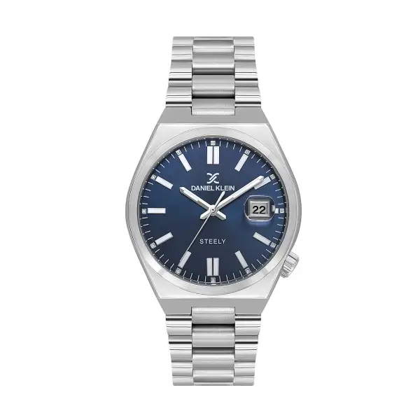 Kadranı Lacivert Kordonu Gümüş Renk 40 mm Kristal Cam Çelik Metaryel Erkek Kol Saati