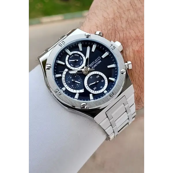 Kadranı Lacivert Kordonu Gümüş Renk 42 mm İç Göstergeleri Aktif Erkek Kol Saati