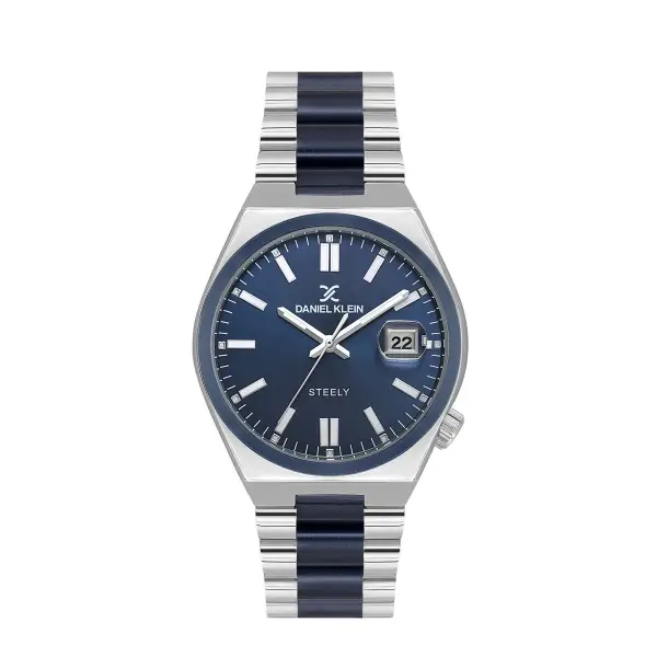 Lacivert Gümüş Renk 40 mm Kristal Cam Çelik Metaryel Erkek Kol Saati