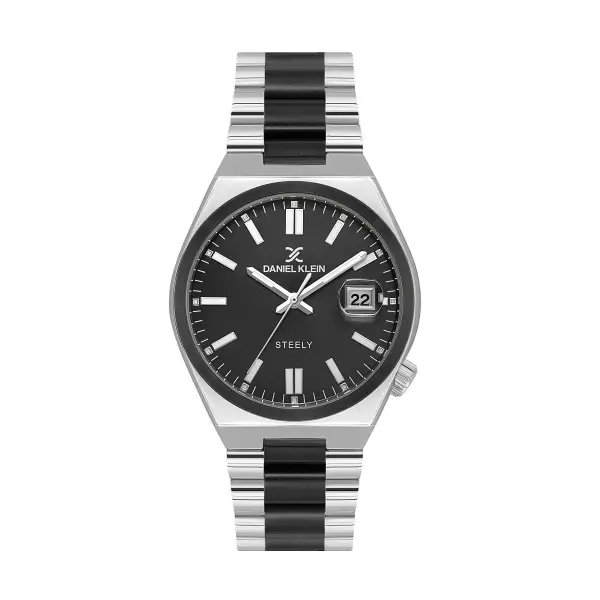 Siyah Gümüş Renk 40 mm Kristal Cam Çelik Metaryel Erkek Kol Saati