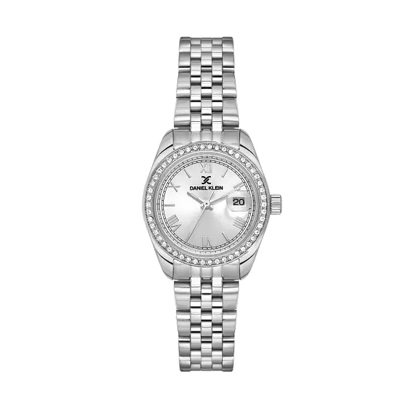 Gümüş Renk 28 mm Kristal Cam Kadın Kol Saati ve Bileklik